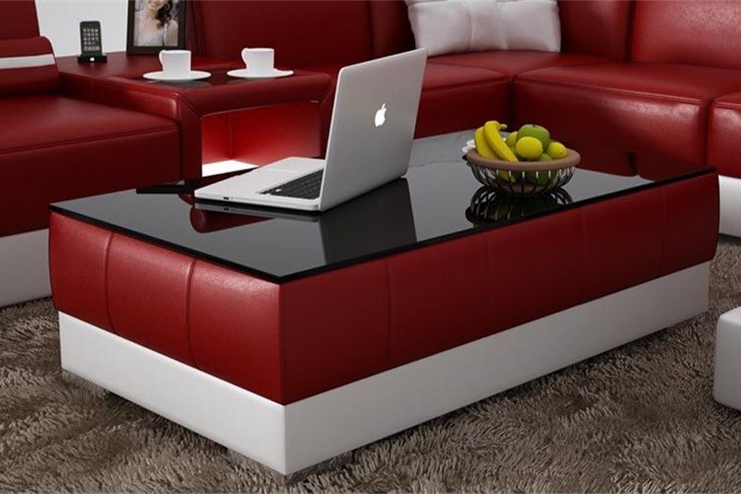 JVmoebel Couchtisch Sofatisch Design Wohnzimmer Leder Kaffee Glas Couch Polster Beistell, Sofatisch Design Wohnzimmer Leder Kaffee Glas Couch Polster Beistell von JVmoebel