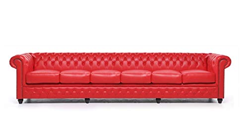 JVmoebel Designer Großes Rot 6 Sitzer Sofa Leder Textil Polster Sofas Couch Chesterfield von JVmoebel