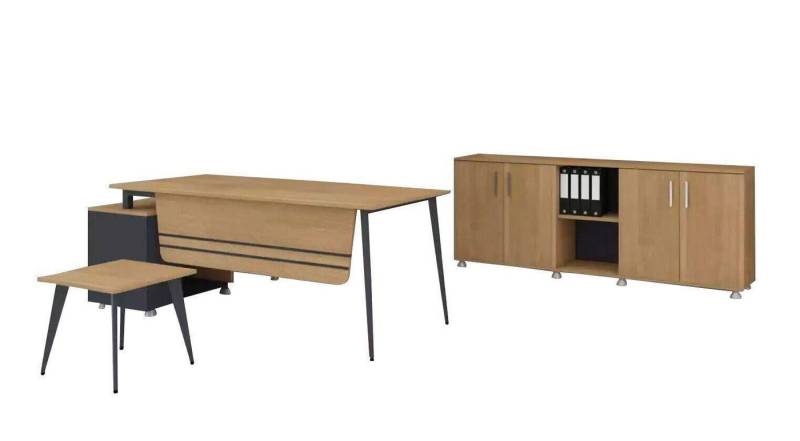 JVmoebel Eckschreibtisch Arbeitszimmer Set Couchtisch Modern Design Holz Eckschreibtisch (3-St., Eckschreibtisch, Couchtisch, Schrank), Made in Europa von JVmoebel