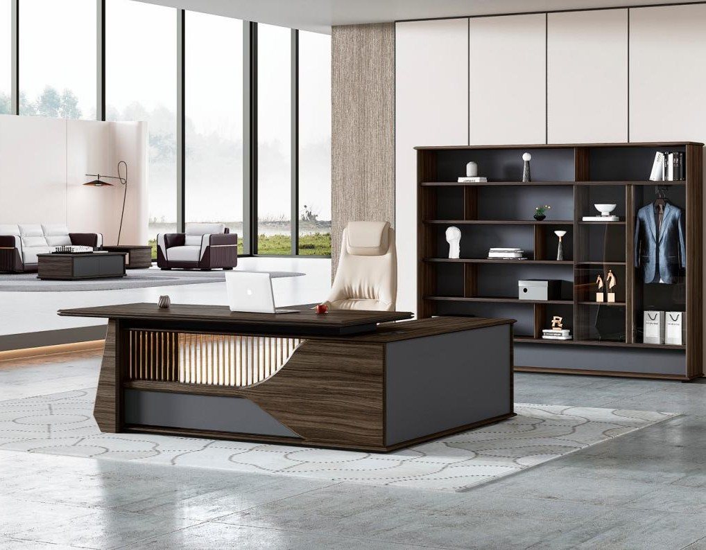 JVmoebel Eckschreibtisch Braun-Grauer Chef Schreibtisch Designer Büromöbel Robuster Holz Tisch (Arbeitstisch), Made in Europa von JVmoebel