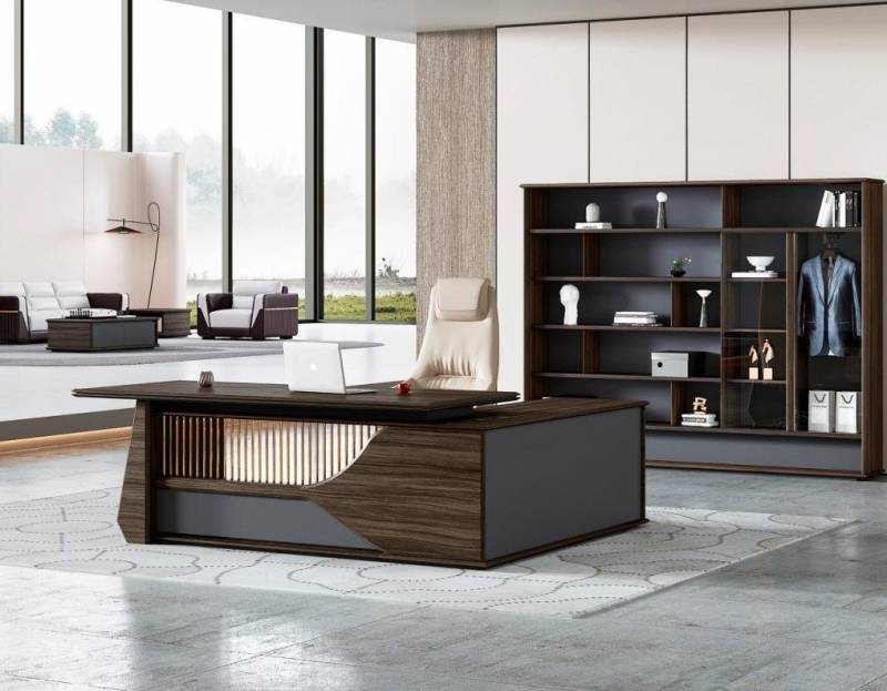 JVmoebel Eckschreibtisch Braun-Grauer Chef Schreibtisch Designer Büromöbel Robuster Holz Tisch (Arbeitstisch), Made in Europa von JVmoebel