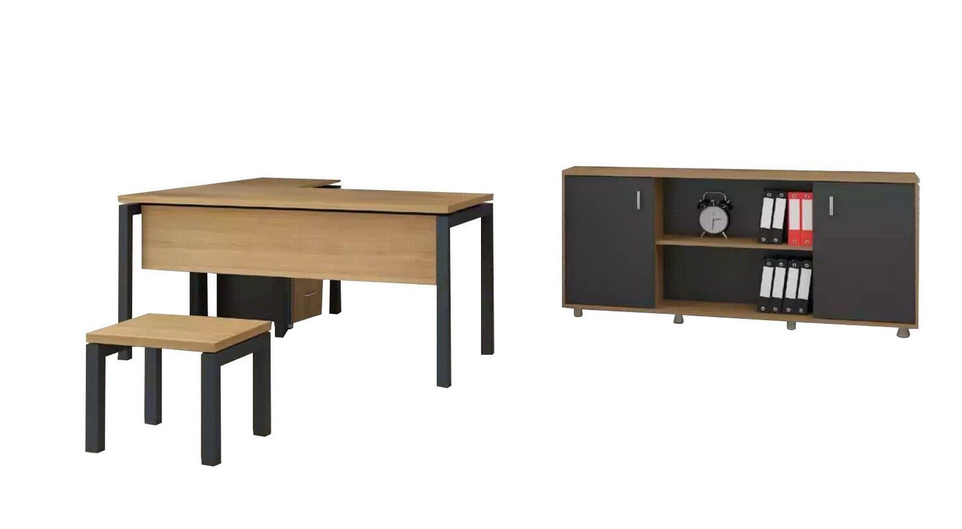 JVmoebel Eckschreibtisch Büro Einrichtung Schreibtisch Aktenschrank Schrank Couchtisch (3-St., Schreibtisch, Couchtisch, Schrank), Made in Europa von JVmoebel