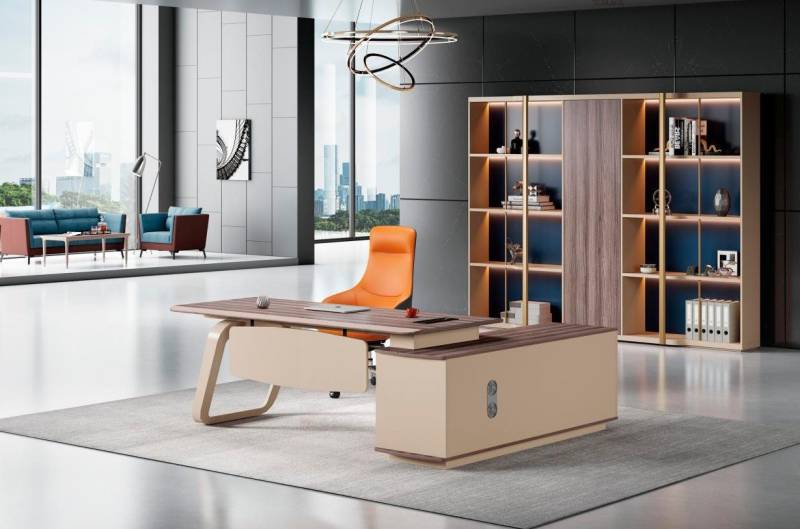 JVmoebel Eckschreibtisch Ecke Schreibtisch Bürotisch Arbeitstisch Büromöbel Tisch Holz Beige (Eckschreibtisch), Made in Europa von JVmoebel