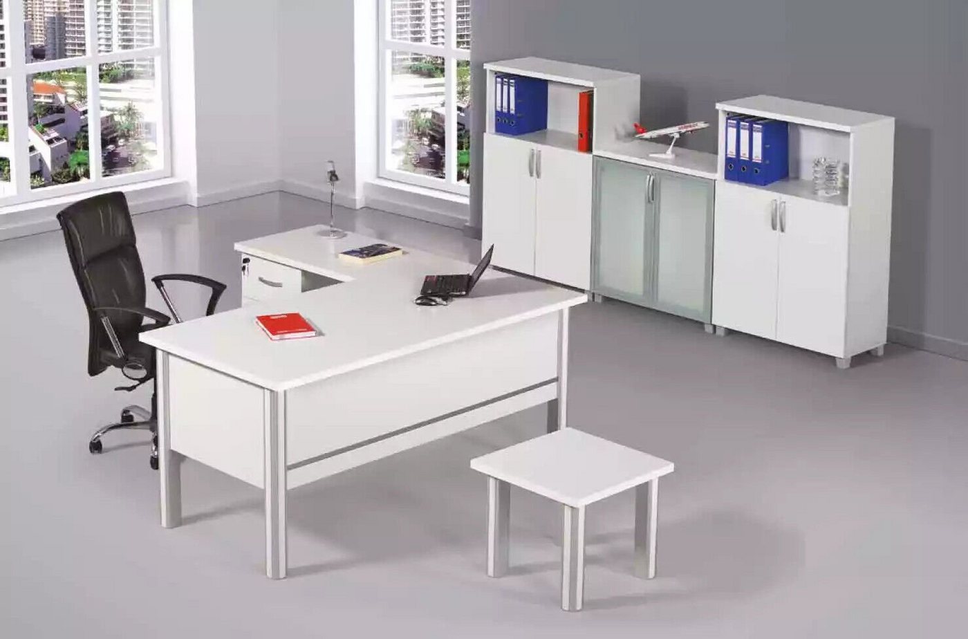 JVmoebel Eckschreibtisch Helle Kanzlei Möbel Büro Einrichtung Tisch Couchtisch Aktenschrank, Made In Europe von JVmoebel