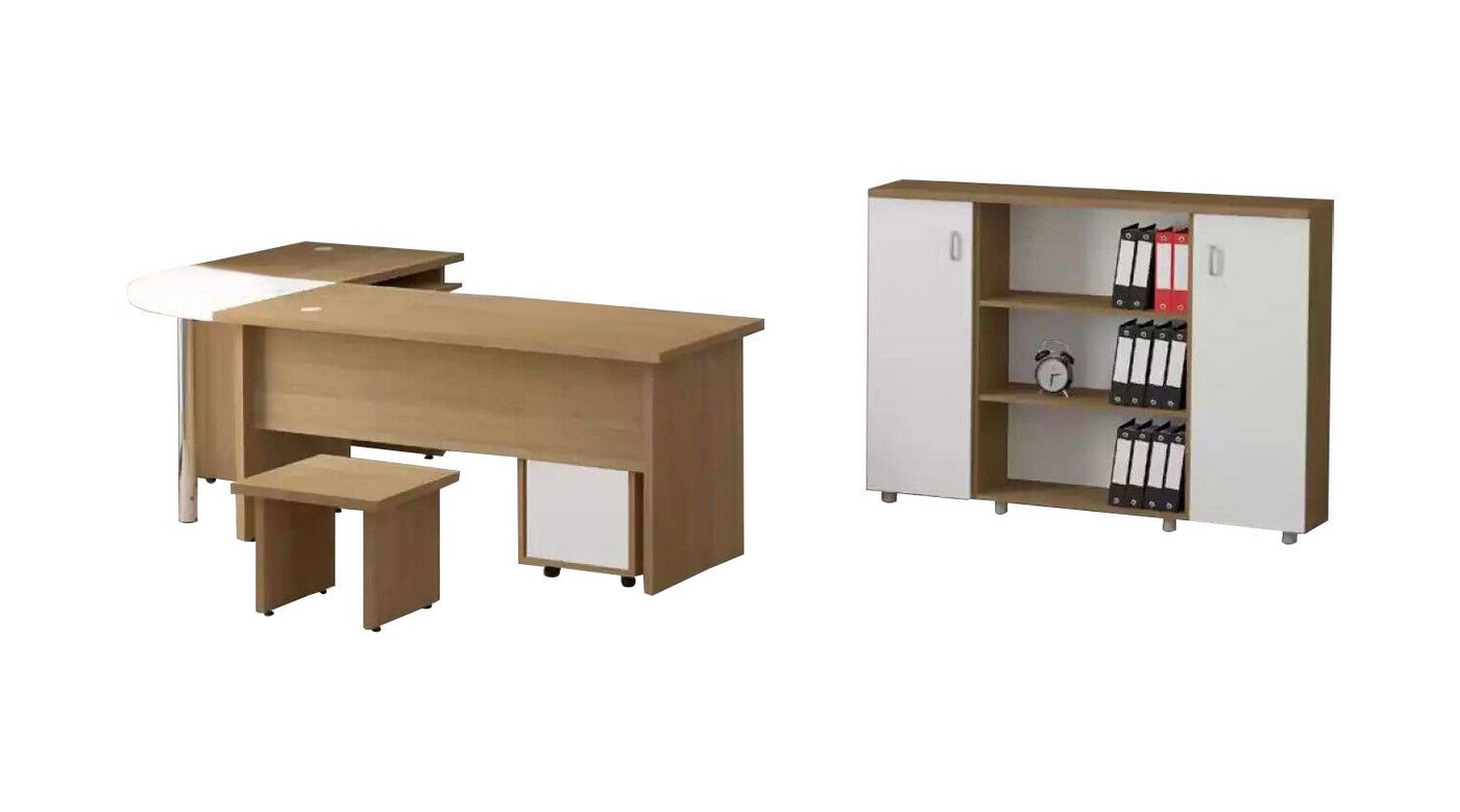 JVmoebel Eckschreibtisch Heller Büromöbel Set Arbeitszimmer Schreibtisch Aktenschrank (3-St., Eckschreibtisch, Couchtisch, Schrank), Made in Europa von JVmoebel