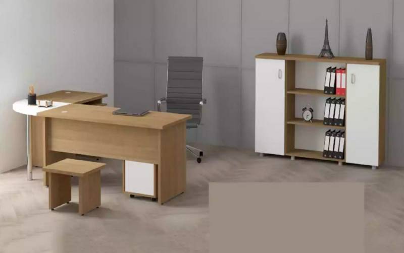 JVmoebel Büromöbel-Set Heller Büromöbel Set Arbeitszimmer Schreibtisch Aktenschrank, (3-tlg., Eckschreibtisch, Couchtisch, Schrank), Made in Europa von JVmoebel
