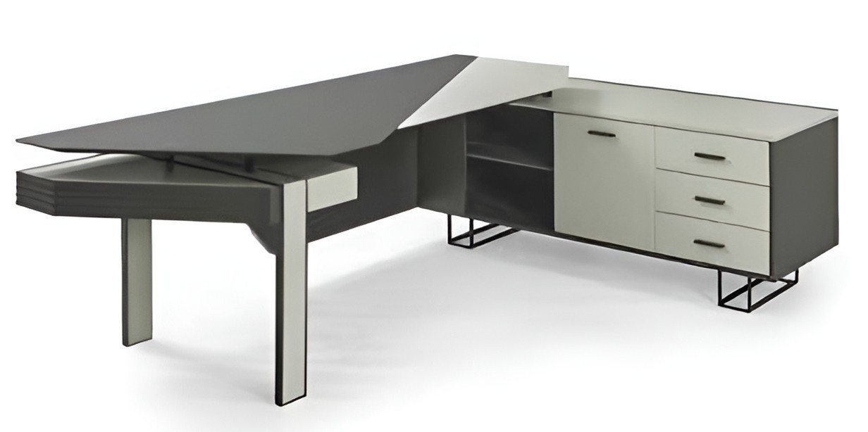 JVmoebel Eckschreibtisch L-Förmiger Schreibtisch Mit Stauraum Arbeitstisch Grau Weiß Büromöbel (1-St., Schreibtisch), Made in Europa von JVmoebel