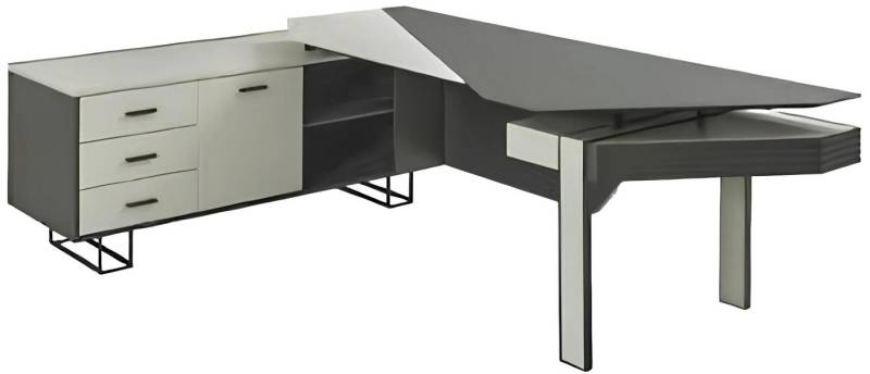 JVmoebel Eckschreibtisch L-Förmiger Schreibtisch Mit Stauraum Arbeitstisch Grau Weiß Büromöbel (1-St., Schreibtisch), Made in Europa von JVmoebel