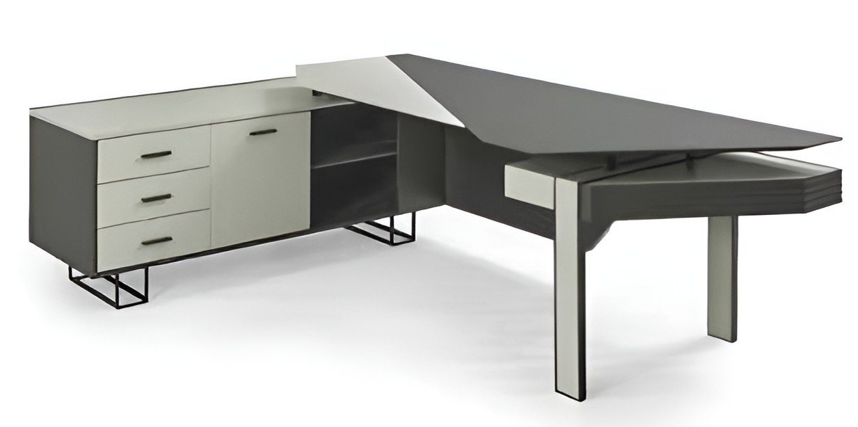 JVmoebel Eckschreibtisch L-Förmiger Schreibtisch Mit Stauraum Arbeitstisch Grau Weiß Büromöbel (1-St., Schreibtisch), Made in Europa von JVmoebel