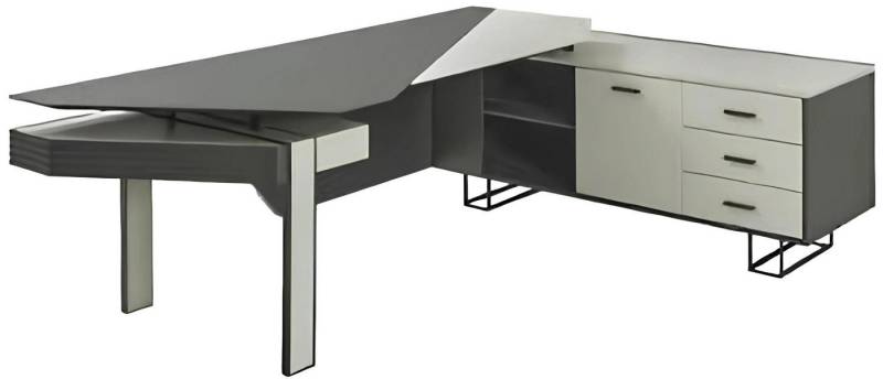 JVmoebel Eckschreibtisch L-Förmiger Schreibtisch Mit Stauraum Arbeitstisch Grau Weiß Büromöbel (1-St., Schreibtisch), Made in Europa von JVmoebel
