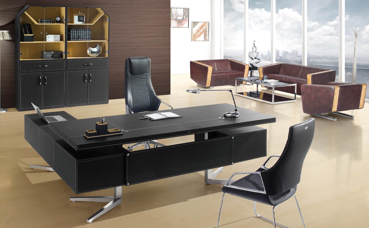 JVmoebel Eckschreibtisch Moderner Arbeitstisch aus MDF & Edelstahl in edler Holzoptik (Eckschreibtisch), Made in Europa von JVmoebel