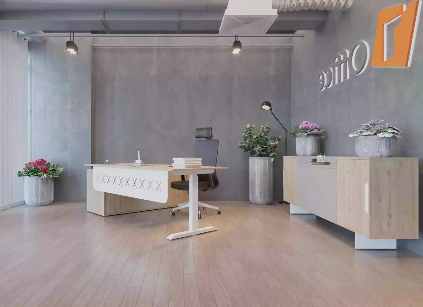 JVmoebel Eckschreibtisch Moderner Holzsideboard für das Büro – Stilvolle Möbel für Zuhause (2-St., 1x Schreibtisch + 1x Sideboard), Made in Europa von JVmoebel