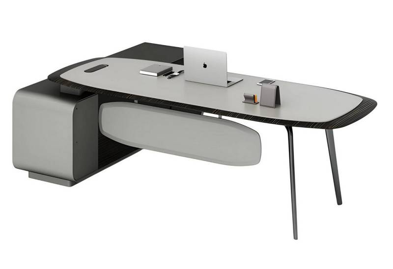 JVmoebel Eckschreibtisch Moderner Schreibtisch Grau Schwarz mit Ablage - Elegantes Büro Design, Made in Europa von JVmoebel