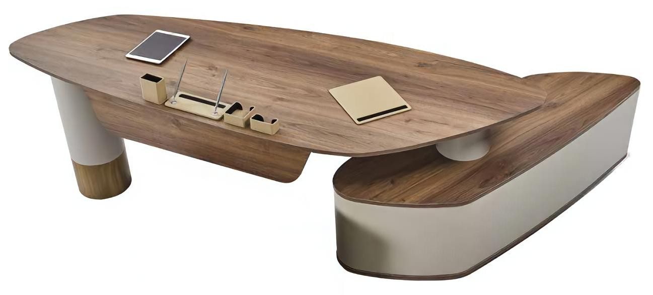 JVmoebel Eckschreibtisch Ovaler Büro Schreibtisch Design Eckschreibtisch Möbel Tische Beige (1-St., Schreibtisch), Made in Europa von JVmoebel