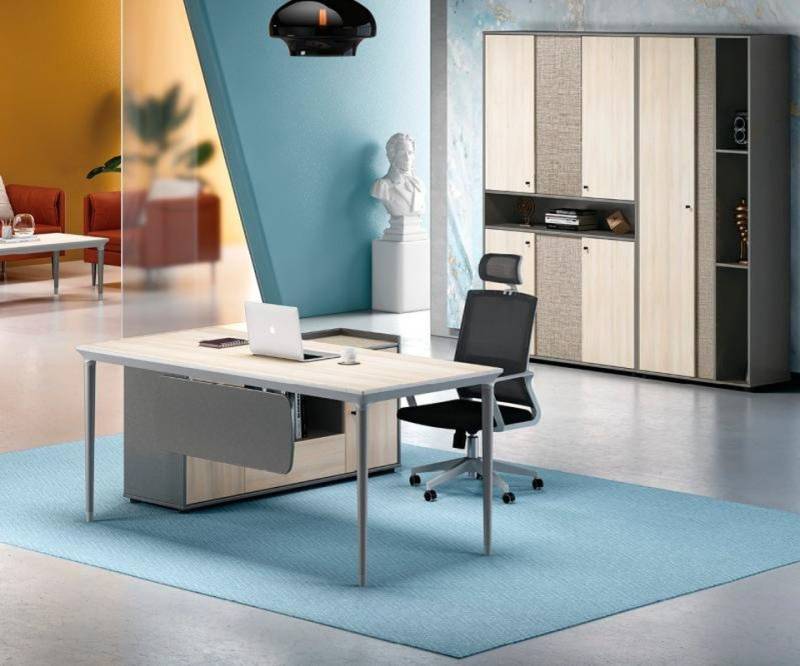 JVmoebel Eckschreibtisch Schreibtisch Arbeitstisch Ecke Tisch Büromöbel Holz Grau Bürotisch (Arbeitstisch), Made in Europa von JVmoebel