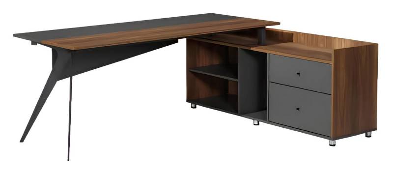 JVmoebel Eckschreibtisch Schreibtisch mit Schrank Arbeitstisch Bürotisch Braun Grau Büromöbel (1-St., Schreibtisch), Made in Europa von JVmoebel