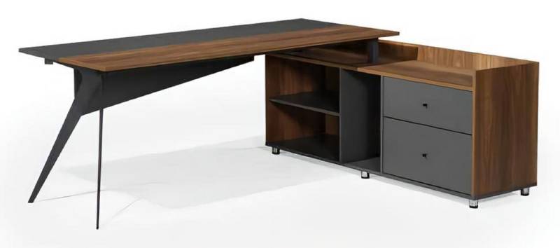 JVmoebel Eckschreibtisch Schreibtisch mit Schrank Arbeitstisch Bürotisch Braun Grau Büromöbel (1-St., Schreibtisch), Made in Europa von JVmoebel