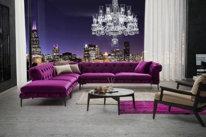 JVmoebel Ecksofa Lila Chesterfield Couch Eck Sofa Polster Sitz Garnitur Textil Stoff, 1 Teile, Made in Europa von JVmoebel