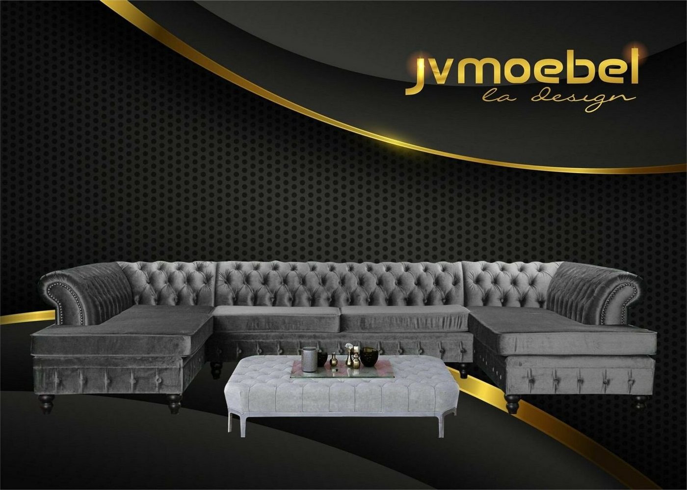 JVmoebel Ecksofa, Chesterfield Samt Ecksofa U-Form Wohnlandschaft Polsterecke Sofa von JVmoebel