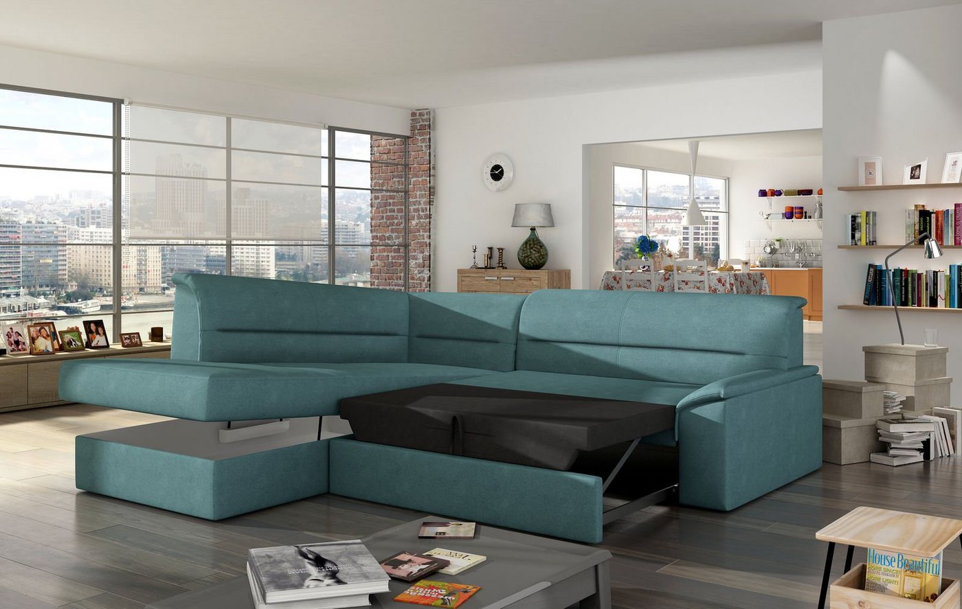 JVmoebel Ecksofa, Design Ecksofa Elano L-form Bettfunktion Couch Leder Textil Sofas von JVmoebel