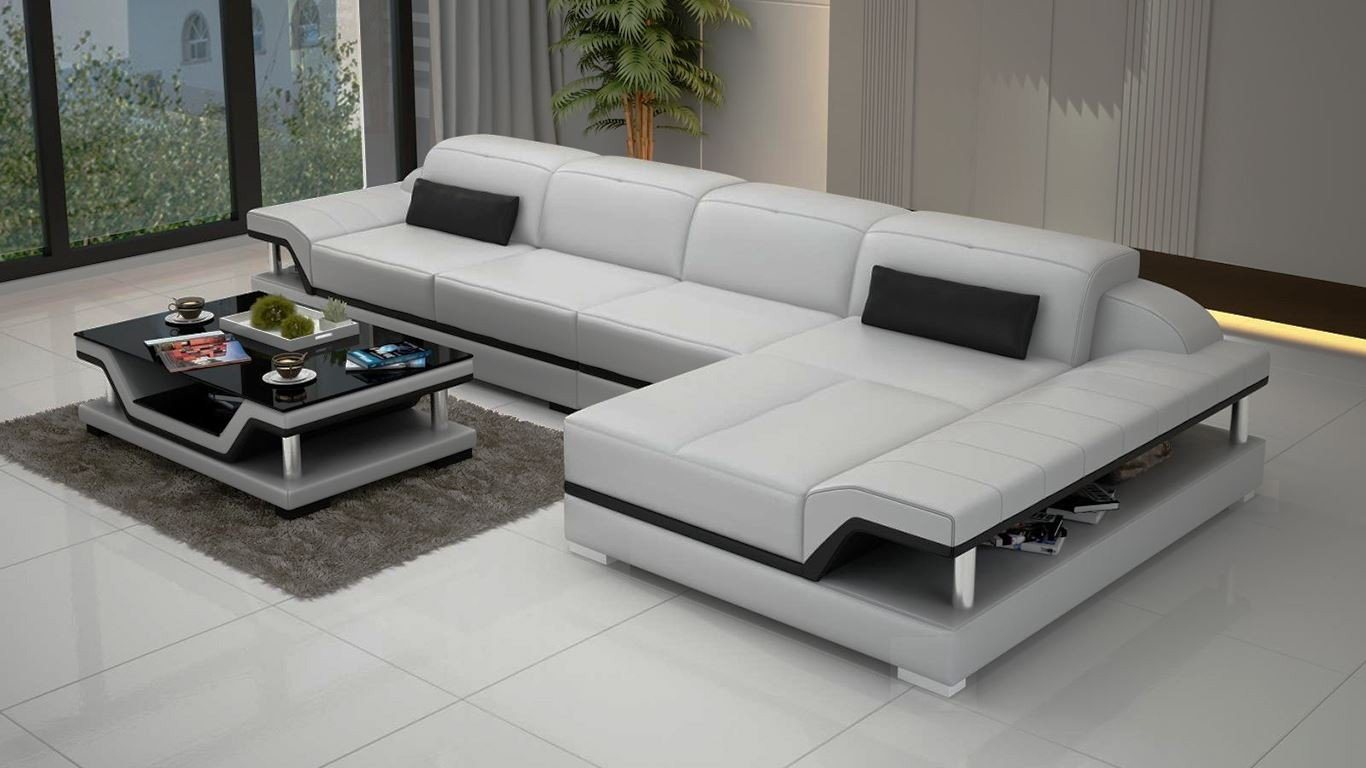 JVmoebel Ecksofa, Design Ecksofa L-form Couch Leder Sofas Weiß Wohnlandschaft von JVmoebel