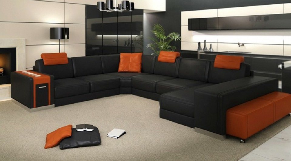 JVmoebel Ecksofa, Design Ecksofa Sofa Wohnlandschaft U Form Polster Couch Ledersofa von JVmoebel