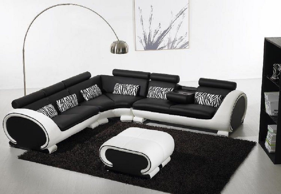 JVmoebel Ecksofa, Ecksofa L-Form 2x Hocker Sofa Couch Polster Leder Moderne Sofas Neu von JVmoebel