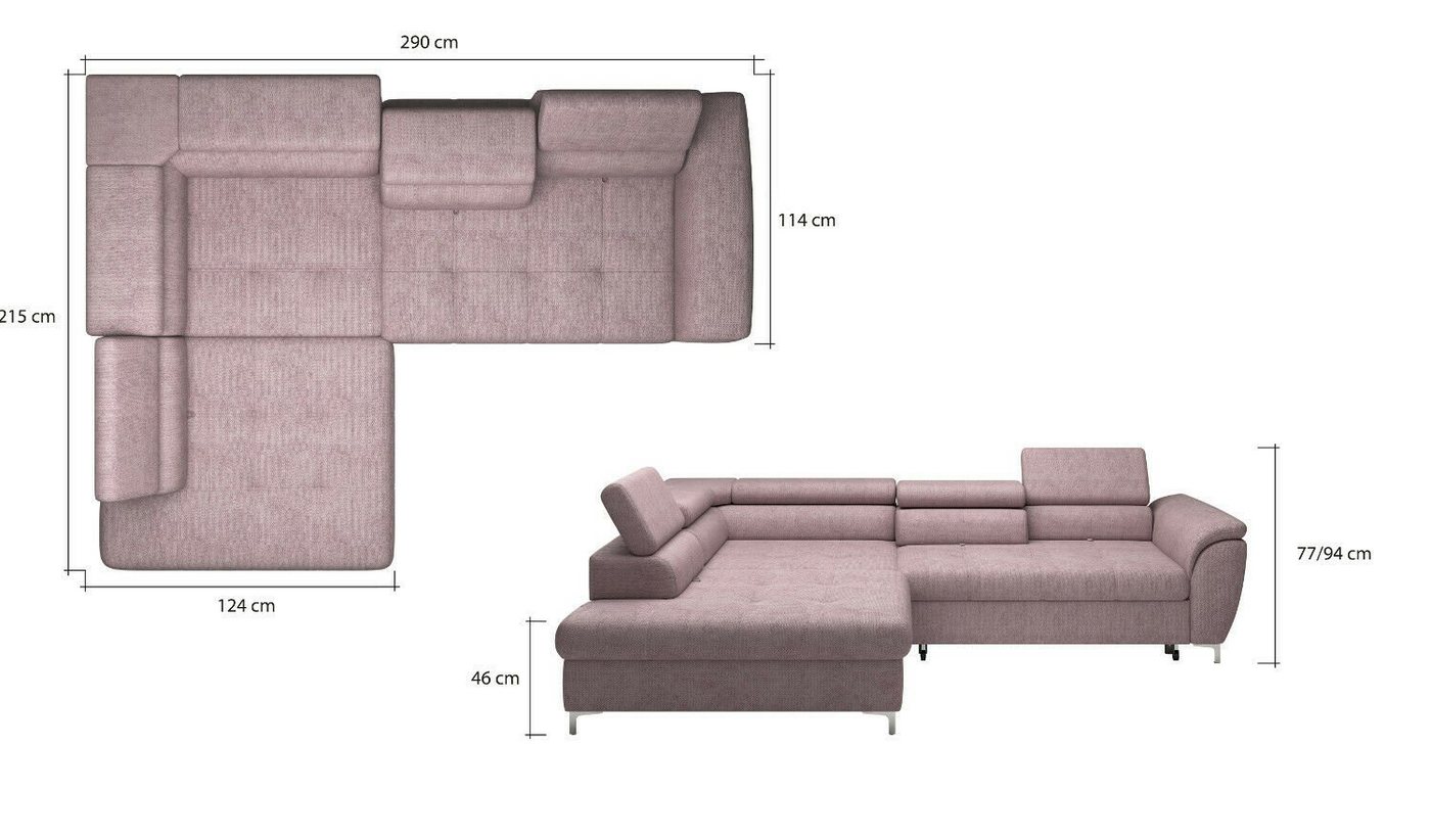JVmoebel Ecksofa, Ecksofa L-Form Sofa Design Polster Modern Textil Bettkasten von JVmoebel