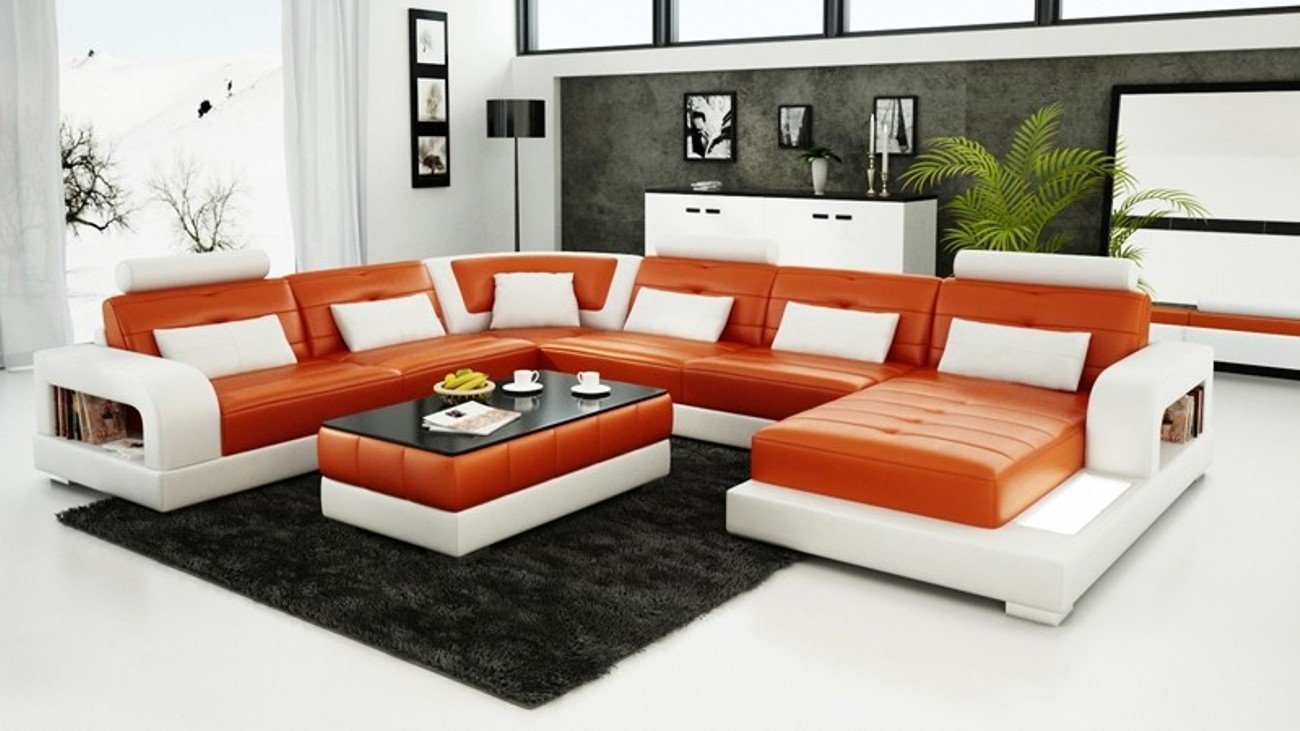 JVmoebel Ecksofa, Ecksofa Polster Couch Leder Ecksofa Wohnlandschaft U-Form Modern von JVmoebel