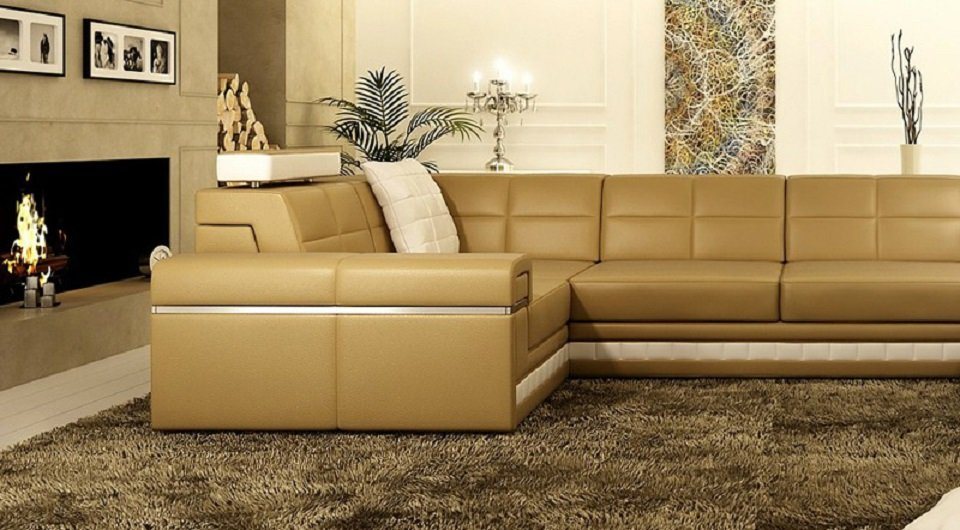 JVmoebel Ecksofa, Ecksofa Sofa Wohnlandschaft U Form Polster Couch Ledersofa + Hocker von JVmoebel