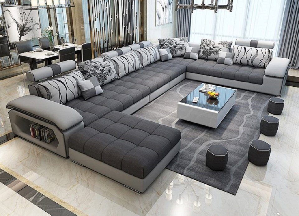 JVmoebel Wohnlandschaft UForm Sofa Couch Leder Textil Sofas Grau Modern Bequem, Made in Europa von JVmoebel