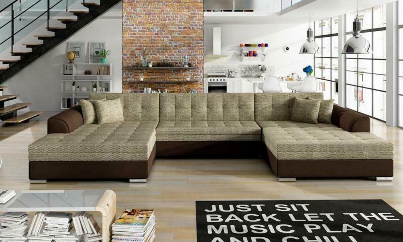 JVmoebel Wohnlandschaft Klassisch Vento Bettfunktion Couch Leder Polster Textil Sofas Grau, Made in Europa von JVmoebel