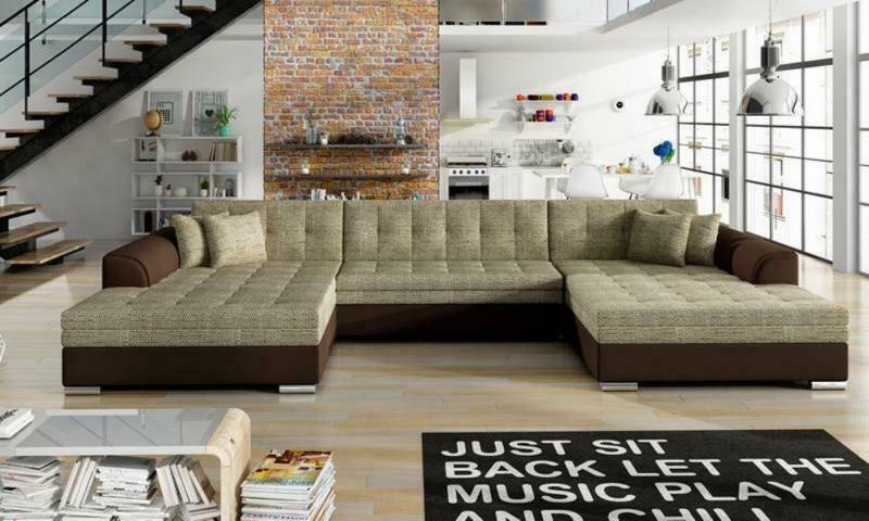 JVmoebel Wohnlandschaft Klassisch Vento Bettfunktion Couch Leder Polster Textil Sofas Grau, Made in Europa von JVmoebel
