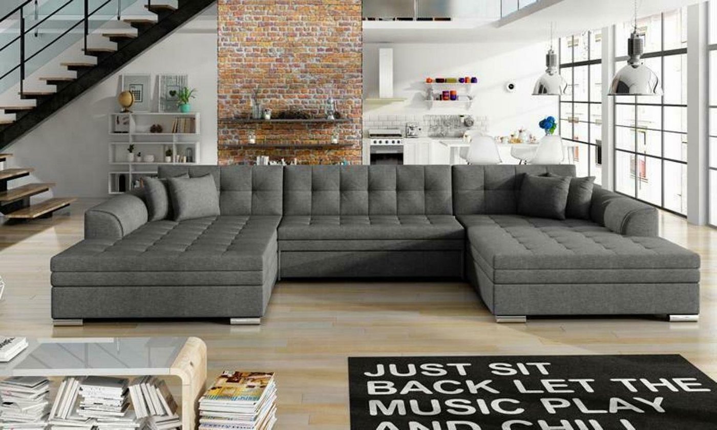 JVmoebel Wohnlandschaft Klassisch Vento Bettfunktion Couch Leder Polster Textil Sofas Grau, Made in Europa JVmoebel Wohnlandschaft Klassisch Vento Bettfunktion Couch Leder Polster Textil Sofas Grau, Made in Europa von JVmoebel