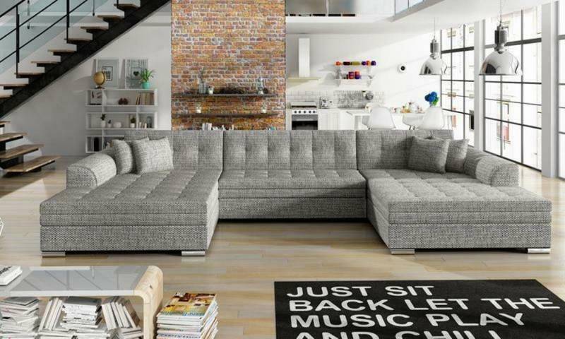 JVmoebel Wohnlandschaft Klassisch Vento Bettfunktion Couch Leder Polster Textil Sofas Grau, Made in Europa von JVmoebel