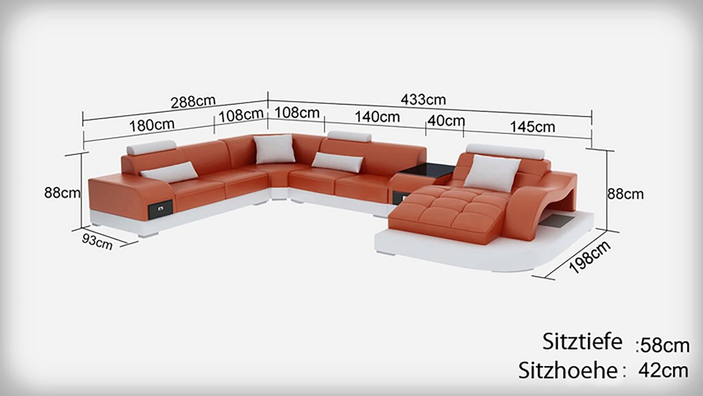 JVmoebel Ecksofa, Leder Eck Sofa Eck Wohnlandschaft Design Modern Couch Sofas UForm von JVmoebel