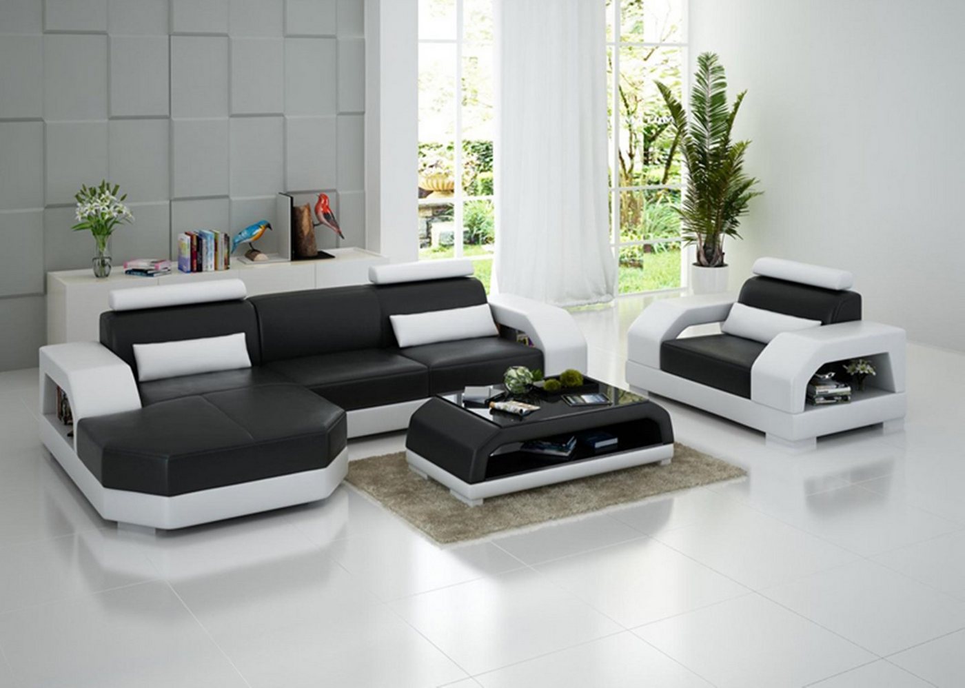 JVmoebel Ecksofa, Ledersofa Couch Wohnlandschaft Ecksofa + Sessel LED USB von JVmoebel