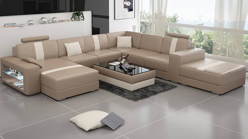 JVmoebel Ecksofa Ledersofa U-Form Couch Wohnlandschaft Garnitur Sofa Schwarz, Made in Europa von JVmoebel