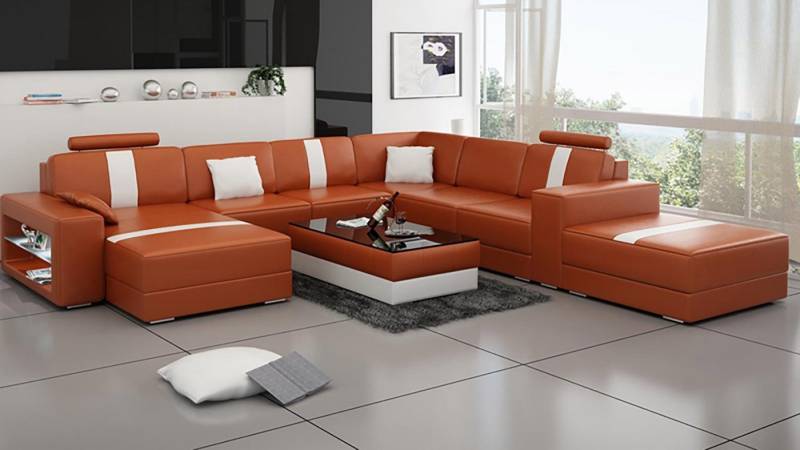 JVmoebel Ecksofa Ledersofa U-Form Couch Wohnlandschaft Garnitur Sofa Schwarz, Made in Europa von JVmoebel