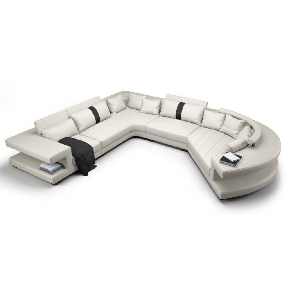 JVmoebel Wohnlandschaft Sofa Couch Polster Rundsofa Rundes Sofa Leder Weiß, Made in Europa von JVmoebel