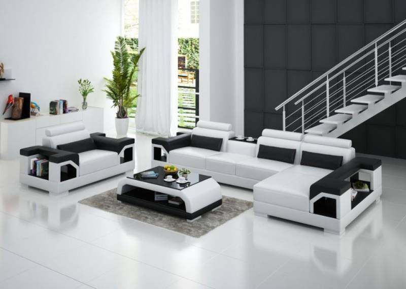 JVmoebel Ecksofa Ledersofa Wohnlandschaft Sessel Couch Garnitur Sofa Weiß, Made in Europa von JVmoebel