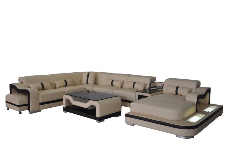 JVmoebel Wohnlandschaft Leder Wohnlandschaft Garnitur Ecke Sofa Couch U-Form Tisch Rot, Made in Europa von JVmoebel