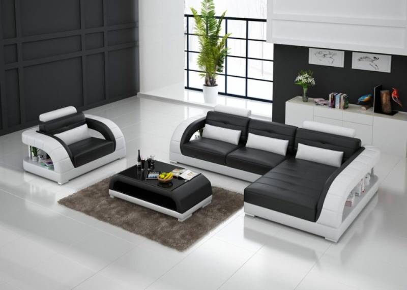 JVmoebel Ecksofa Ledersofa Couch Wohnlandschaft + Sessel Garnitur Sofa Weiß, Made in Europa von JVmoebel