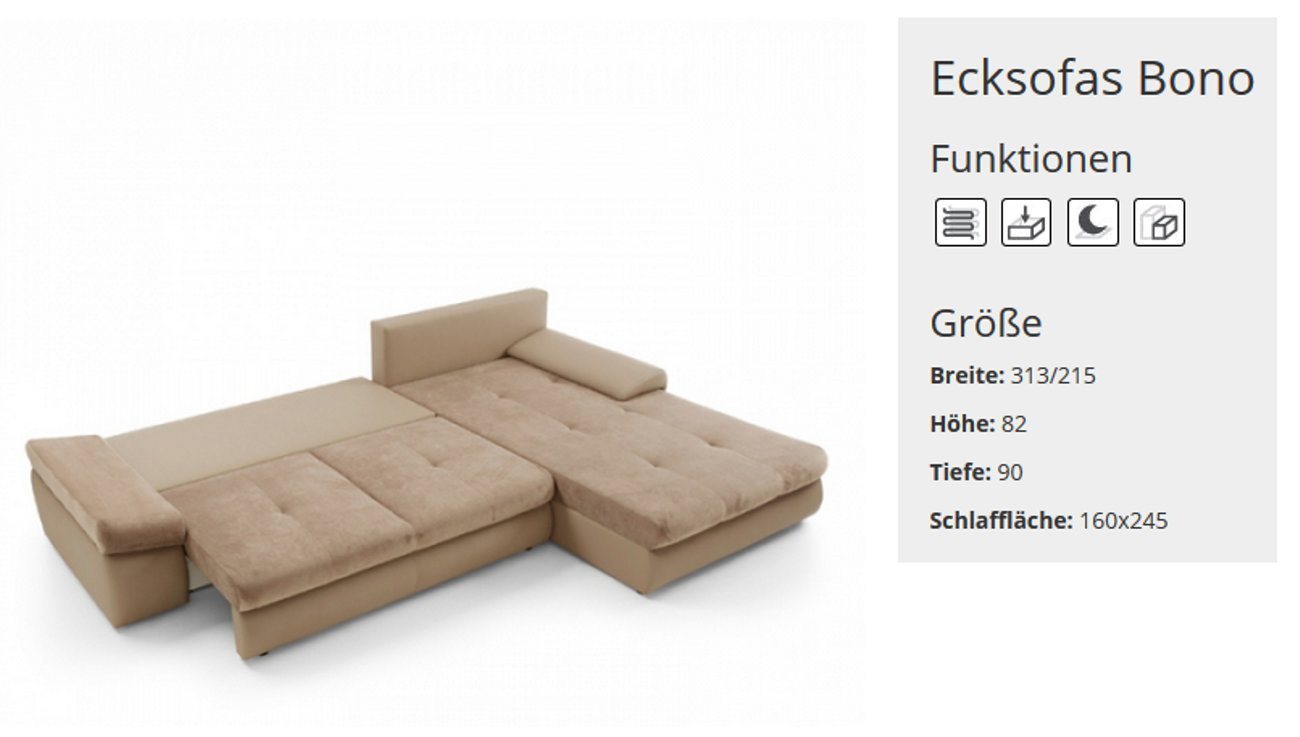 JVmoebel Ecksofa, Schlafsofa Sofa Polster Ecksofa Textl Sitz Garnitur Funktions Couch von JVmoebel