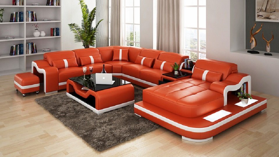 JVmoebel Ecksofa, U Form Sofa Couch Polster Wohnlandschaft Ecksofa Leder Ecke Neu von JVmoebel