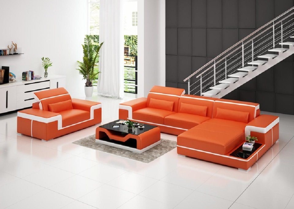 JVmoebel Ecksofa, Wohnlandschaft Ecksofa L-Form Sessel Set Modern Sofa Leder Couch 2tlg. von JVmoebel