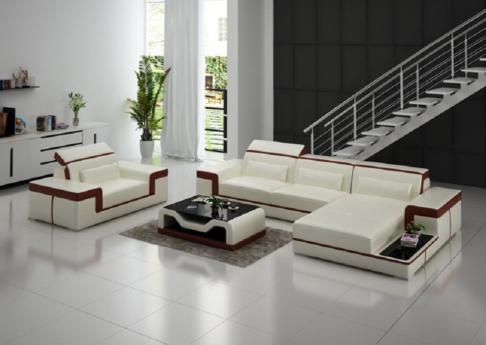 JVmoebel Ecksofa, Wohnlandschaft Ecksofa L-Form Sessel Set Modern Sofa Leder Couch 2tlg. von JVmoebel