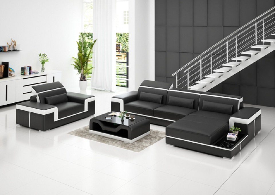 JVmoebel Ecksofa, Wohnlandschaft Ecksofa L-Form Sessel Set Modern Sofa Leder Couch 2tlg. von JVmoebel