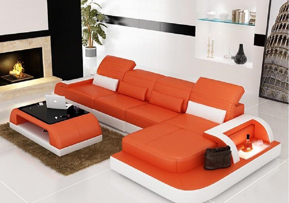 JVmoebel Ecksofa, Wohnlandschaft Ecksofa Ledersofa Eck Couch Sofa mit Regal Polster Led von JVmoebel