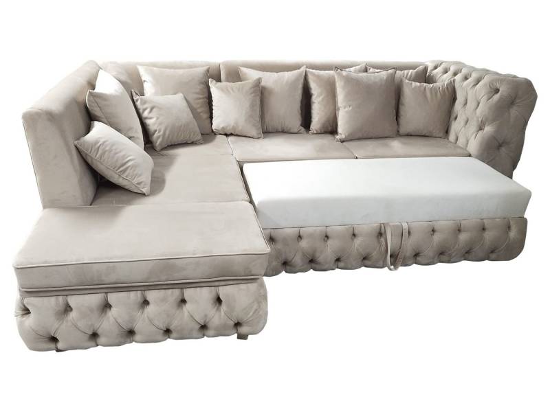 JVmoebel Ecksofa Beiges Chesterfield L-Form Sofa mit Schlafsofa-Funktion Textil, Made in Europa von JVmoebel